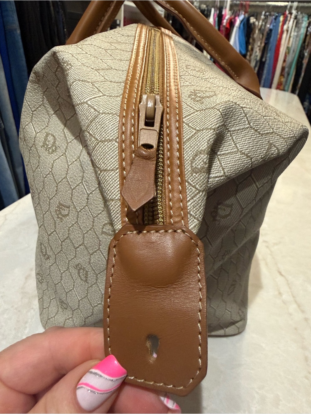Vintage Christian Dior
Honeycomb Coated Canvas leather trim large Boston bag EUC - Picture 9 of 17